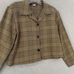 Vintage Natural Expressions Plaid Cropped Blazer Black Tan Houndstooth 90s Y2K M
